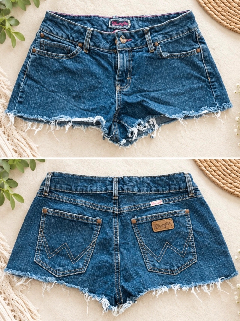 Wrangler Women’s Blue Denim Cutoff Shorts - Frayed Hem